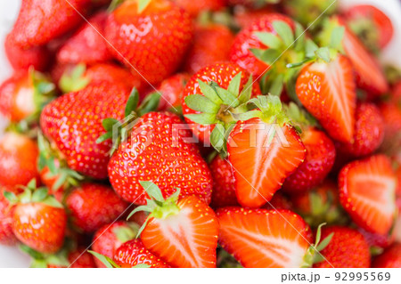 Strawberry fresh organic berries macro. Fruit background - healthy vitamin food concept Strawberry fresh organic berries macro. Fruit background - healthy vitamin food concept 92995569