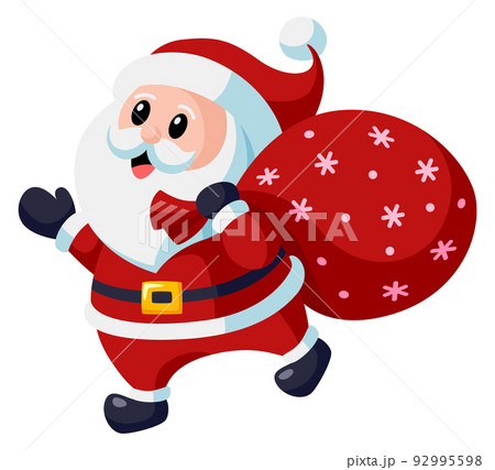 Cartoon santa with big sack. Happy holiday mascot 92995598