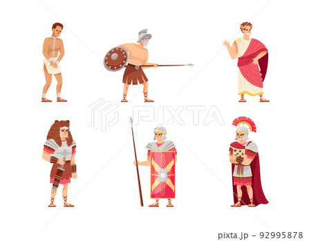 Romans Man in Traditional Ethnic Clothing with Warrior and Emperor Vector Illustration Set Romans Man in Traditional Ethnic Clothing with Warrior and Emperor Vector Illustration Set 92995878