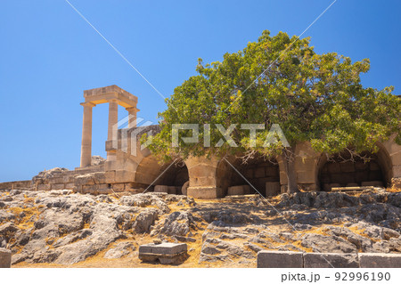 The Acropolis of Lindos, historical architecture in Rhodes. 92996190