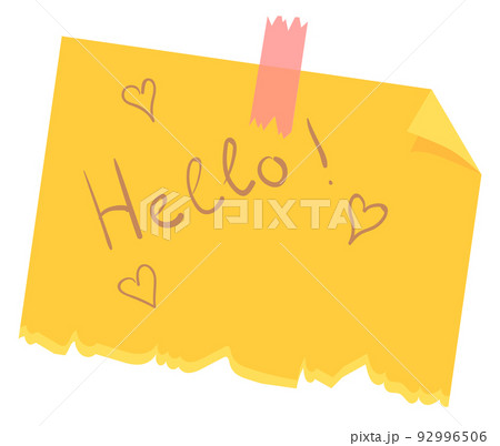 Hello note. Cute paper sticker with handwritting Hello note. Cute paper sticker with handwritting 92996506