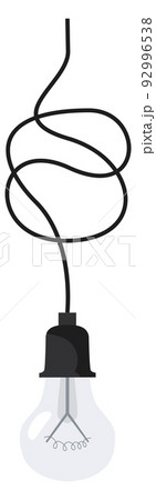 Electric lamp hanging on wire. Cartoon light bulb icon Electric lamp hanging on wire. Cartoon light bulb icon 92996538