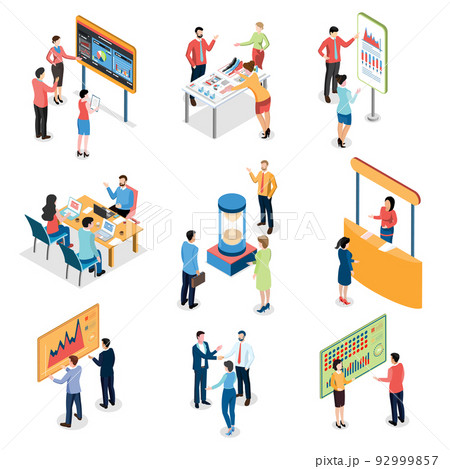 3D isometric Business activities concept with office workers process a work scheduling, planning. Modern trendy concepts for web sites and mobile web sites. Vector illustration eps10 92999857