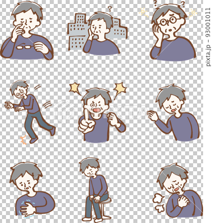 Illustration of a senior man in poor physical condition Illustration of a senior man in poor physical condition 93001011