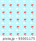 Red umbrella, clouds and rain in the blue sky. vector seamless pattern 93001175