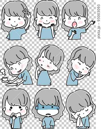 woman with various facial expressions woman with various facial expressions 93003093