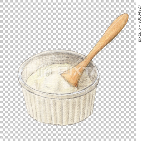器に入ったヨーグルト　水彩色鉛筆イラスト　背景透過 93004927