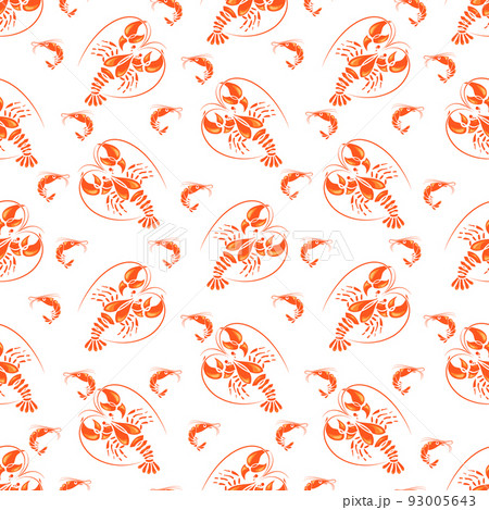 Seafood seamless pattern. Lobsters, Royal shrimp. Background image for a thematic site, textile, bar, restaurant, seafood store, packaging design. Vector illustration 93005643