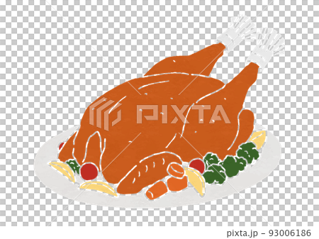 烤火雞配蔬菜的插圖（印刷風格） 93006186