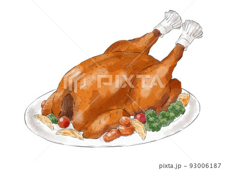 野菜付きローストターキーのイラスト（水彩風） 93006187