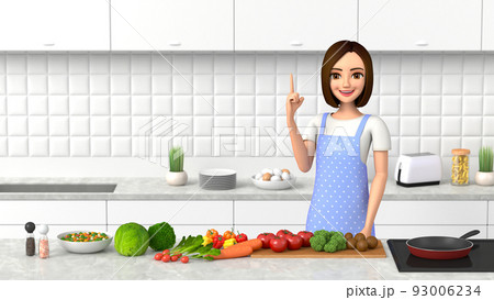 エプロン姿の女性が説明している。 93006234