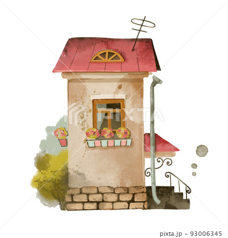 Watercolor digitally painted colorful house. High quality photo 93006345