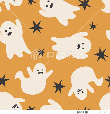 Happy Halloween cute vector seamless pattern with cartoon ghost. Creative childish texture in scandinavian style. Great for fabric, textile Vector Illustration 93007852