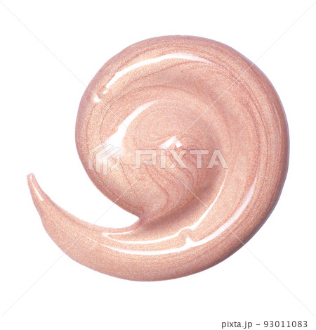 Lip gloss sample isolated on white. Smudged pink makeup product sample. 93011083