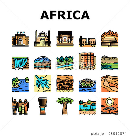 Africa Continent Nation Treasure Icons Set Vector 93012074