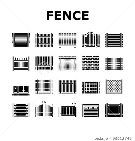 Fence And Gate Exterior Security Icons Set Vector 93012749