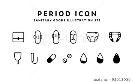 生理用品のアイコンのセット シンプル サニタリー 月経 ナプキン ピル ショーツ タンポン 生理用品のアイコンのセット シンプル サニタリー 月経 ナプキン ピル ショーツ タンポン 93013050