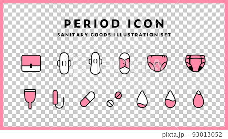 生理用品のアイコンのセット　シンプル　サニタリー　月経　ナプキン　ピル　ショーツ　タンポン 93013052