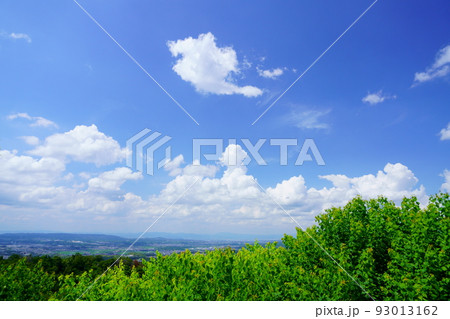 若草山から夏の爽やかな緑と青の風景 若草山から夏の爽やかな緑と青の風景 93013162