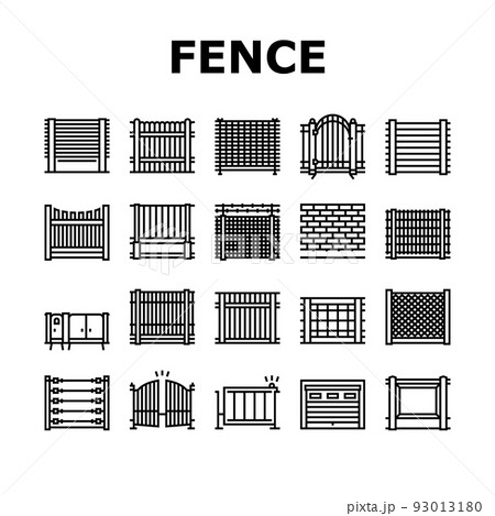 Fence And Gate Exterior Security Icons Set Vector 93013180