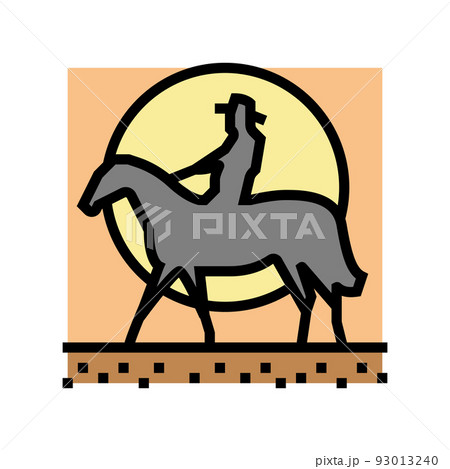 western cowboy ride horse on sunset color icon vector illustration 93013240