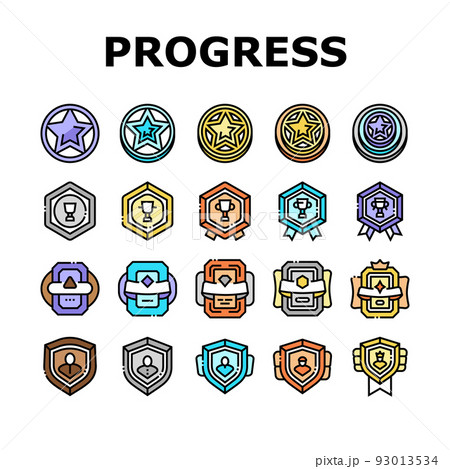 Game Progress Award And Medal Icons Set Vector 93013534