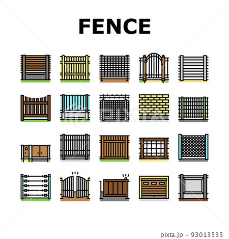 Fence And Gate Exterior Security Icons Set Vector 93013535