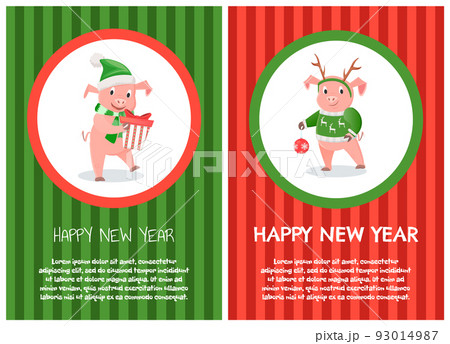 Holiday Design Card Happy New Year Piggy Vector Holiday Design Card Happy New Year Piggy Vector 93014987