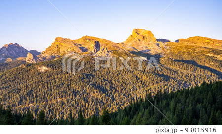 Dolomites panoramic view at morning sunrise time 93015916