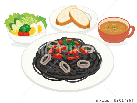 食事_パスタ_イカ墨スパゲティ_セット 食事_パスタ_イカ墨スパゲティ_セット 93017364