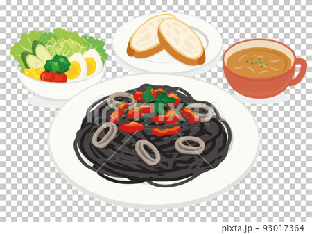 食事_パスタ_イカ墨スパゲティ_セット 食事_パスタ_イカ墨スパゲティ_セット 93017364