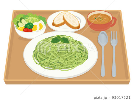 食事_パスタ_ジェノベーゼスパゲティ_セット 93017521