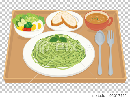 食事_パスタ_ジェノベーゼスパゲティ_セット 93017521
