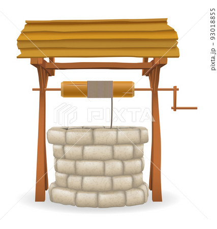 stone water well with wooden roof vector illustration 93018855