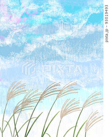 昼間の空とススキ_縦 93019493