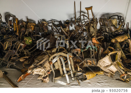Prosthetic legs in the Auschwitz - Birkenau concentration camp. Oswiecim, Poland, 17 July 2022 93020756