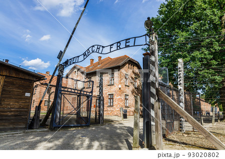 Main gates to Auschwitz-Birkenau concentration camp. Auschwitz, Poland, 17 July 2022 93020802