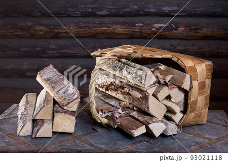 Chipped birch firewood for wood burning heating of cold season. 93021118