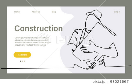 Vector landing page of architecture works with protective face masks for safety in machine industrial factory. Continuous one line drawing for your minimal design Vector landing page of architecture works with protective face masks for safety in machine industrial factory. Continuous one line drawing for your minimal design 93021667