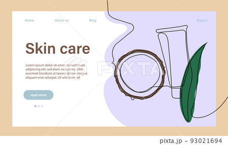Skin care concept. Landing page template. Morning routine. Bath time. Organic products for scrubbing and body skin care with natural herbal skin care products, top view. Vector illustration Skin care concept. Landing page template. Morning routine. Bath time. Organic products for scrubbing and body skin care with natural herbal skin care products, top view. Vector illustration 93021694
