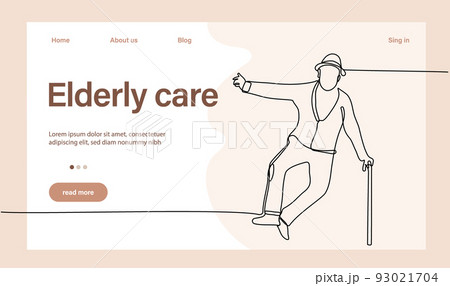 Programs for Seniors Landing Page Template. Elderly Health Care. Elderly care. Cartoon People Vector Illustration. 93021704