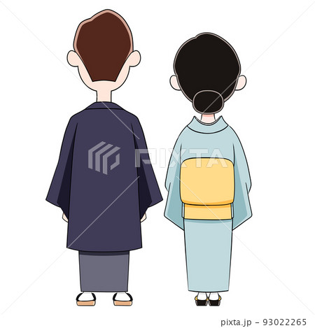 着物を着た夫婦のイラスト　後ろ姿 93022265