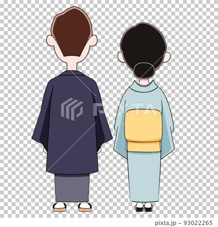 着物を着た夫婦のイラスト　後ろ姿 93022265
