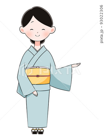 こちらになります　にっこり微笑む着物を着た女性のイラスト 93022306
