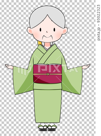 こちらになります（両手）　着物を着たシニア女性のイラスト 93022323