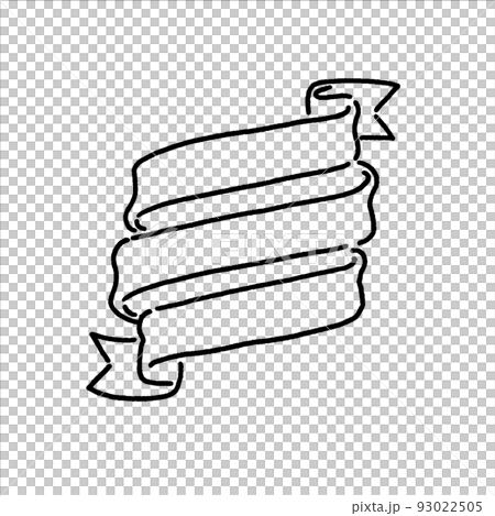 手書きの段になっているリボンの線画イラスト 93022505