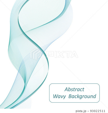 Wave swirl swoosh; blue and teal color flow. Sea water wave; air wind undulate curve line. Smooth swirl design; dynamic motion; isolated on white background; Vector illustration, web banner 93022511