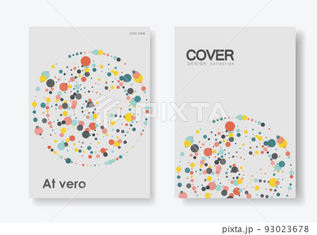 Circles design elements. Color halftone frame with circle pattern on white background. Vector frame with rainbow random gradient. Cover brochure templates 93023678