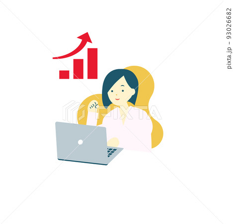 グラフが上がって嬉しい女性 /仕事/事務/業績 グラフが上がって嬉しい女性 /仕事/事務/業績 93026682