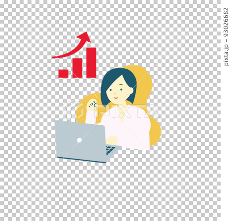 一個為圖表上升而高興的女人/工作/文員工作/成就 93026682